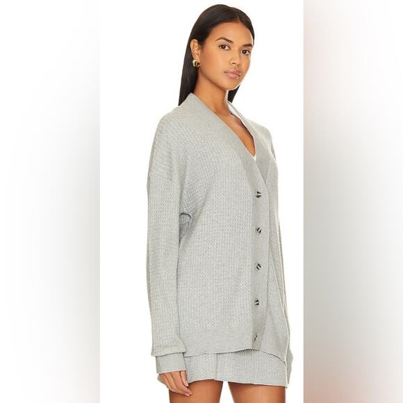 WeWoreWhat Varsity Cardigan Sweater Button Front Long M/L Heather Grey NWT - Picture 4 of 16